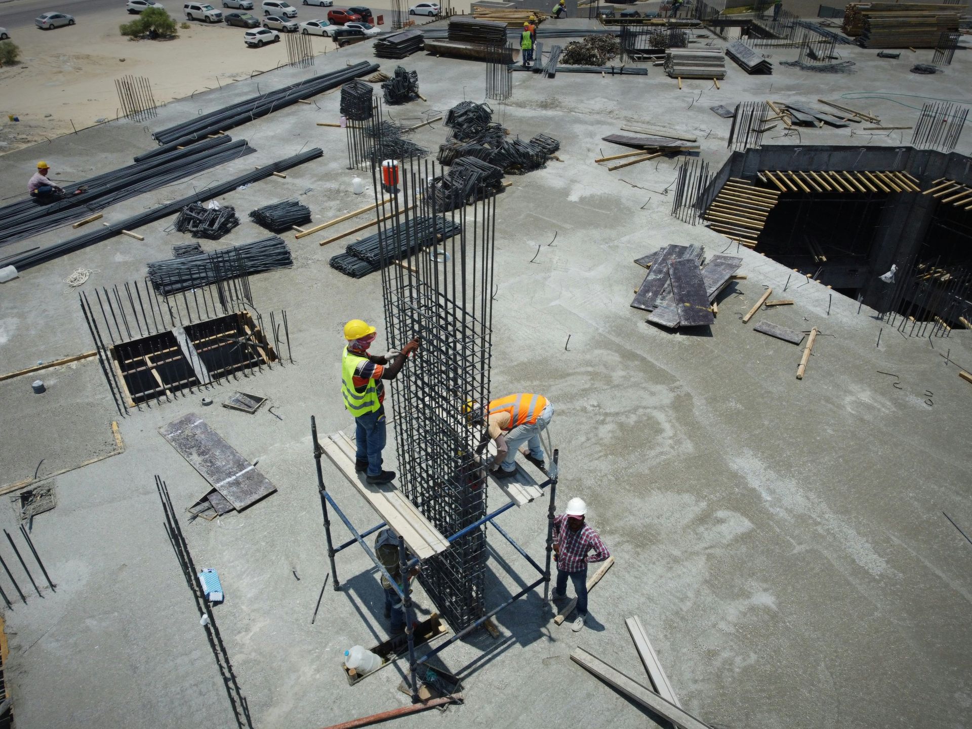 Reinforcement column cage under construction